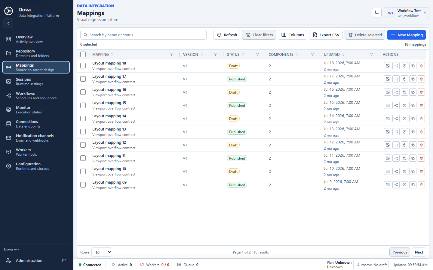 Dova 7 Mappings manager, desktop light theme, using a synthetic local fixture.